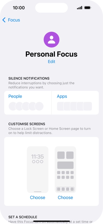 Press People and follow the instructions on the screen to select which contacts you would like to receive calls and notifications from when the selected focus mode is active.
