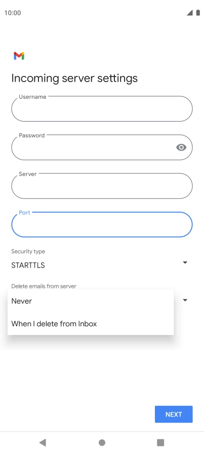 Press Never to keep email messages on the server when you delete them on your phone. Press Never to keep email messages on the server when you delete them on your phone.