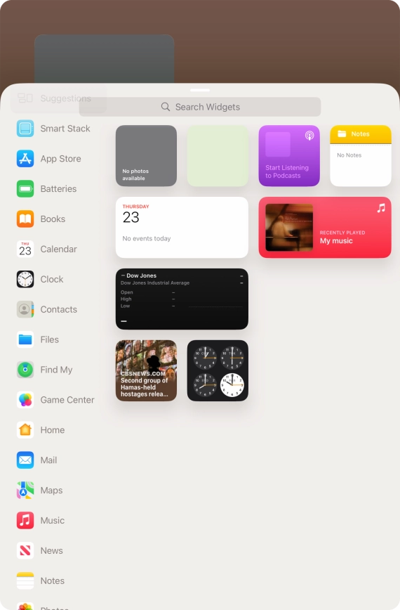 Press the required widget.