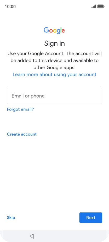 Press Email or phone and key in the username for your Google account.