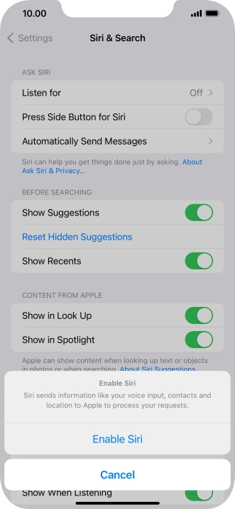 Press Enable Siri.
