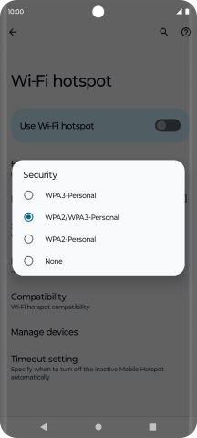 Press WPA3-Personal to password protect your Wi-Fi hotspot.