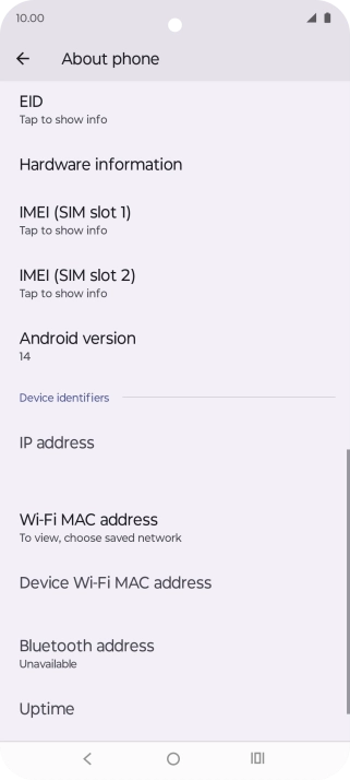 Your phone's software version is displayed below Android version.