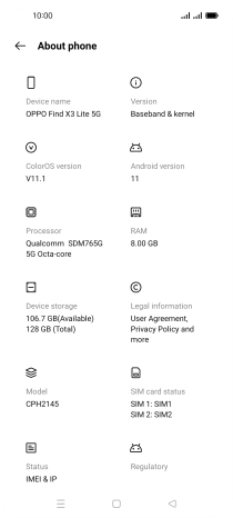 Your phone's software version is displayed below Android version.