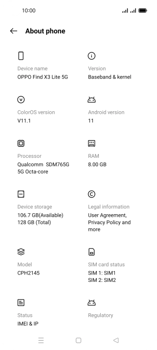 Your phone's software version is displayed below Android version.