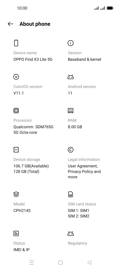Your phone's software version is displayed below Android version.