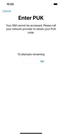 Key in the PUK and press OK.