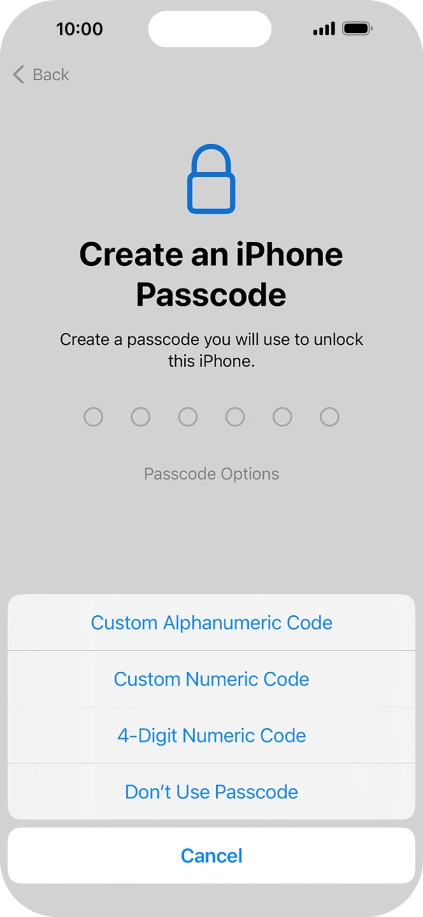 Follow the instructions on the screen to turn on use of phone lock code or press Don't Use Passcode.