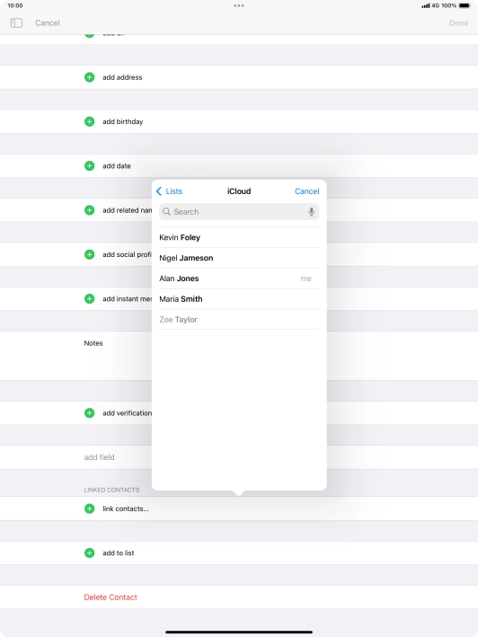 Press the required contact.