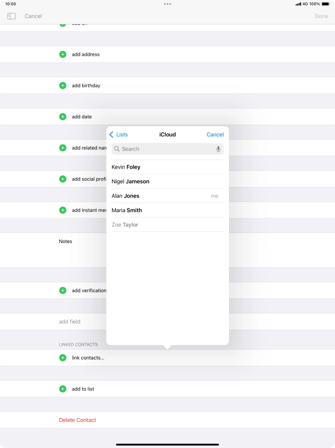 Press the required contact.