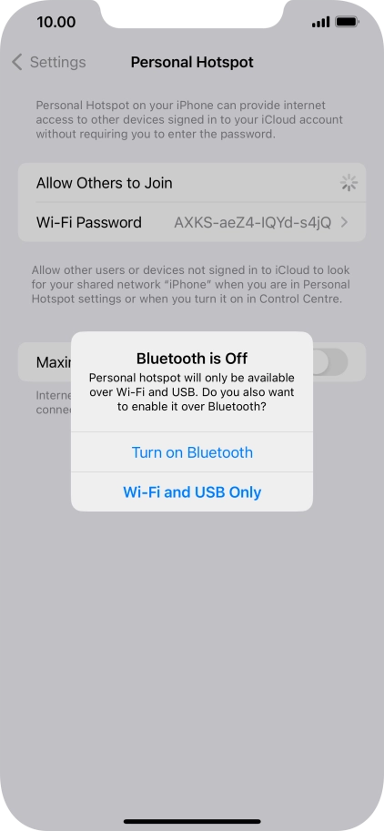 If Wi-Fi is turned on, press Wi-Fi and USB Only.
