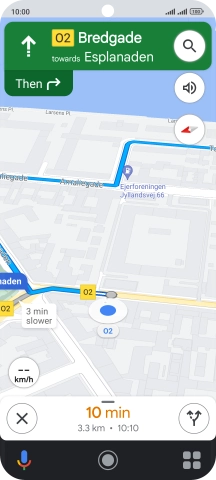 The travel information at the bottom of the screen shows your estimated time of arrival and distance to destination.