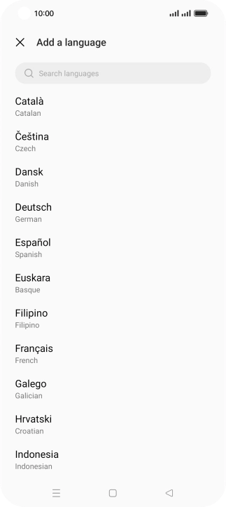 Press the required language to add it to the list of phone languages.