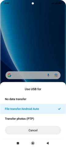 Press File transfer/Android Auto.