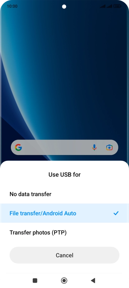 Press File transfer/Android Auto.