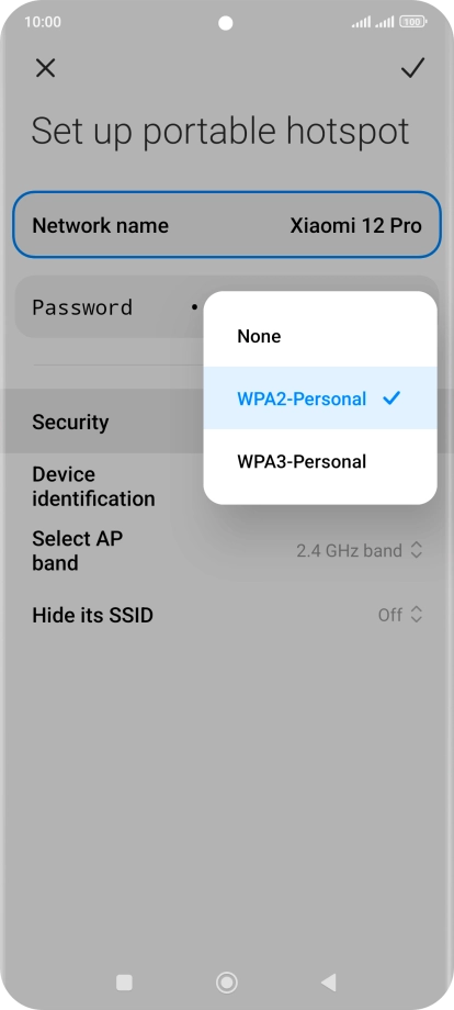 Press WAP3-Personal to password protect your Wi-Fi hotspot.