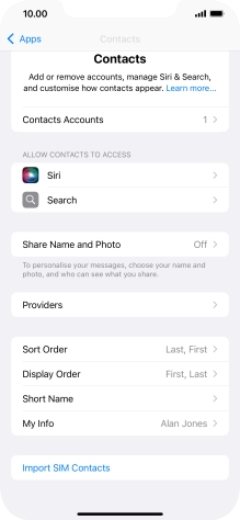 Press Import SIM Contacts.