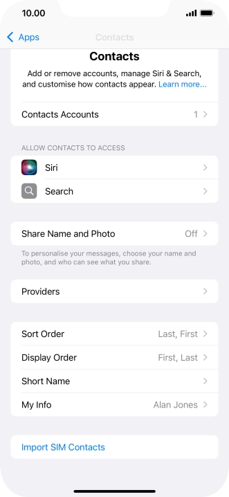 Press Import SIM Contacts.