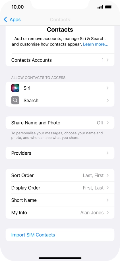 Press Import SIM Contacts.