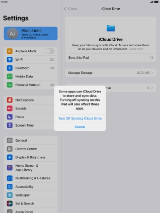 If you turn off the function, press Turn Off Syncing iCloud Drive.