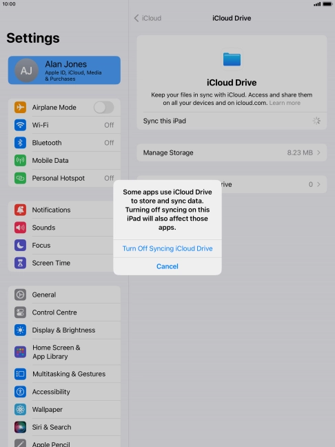 If you turn off the function, press Turn Off Syncing iCloud Drive.