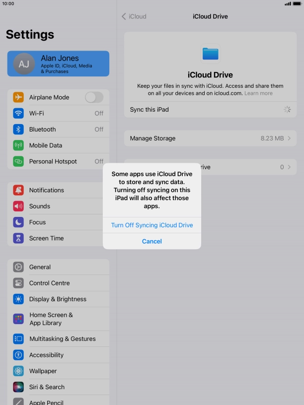 If you turn off the function, press Turn Off Syncing iCloud Drive.