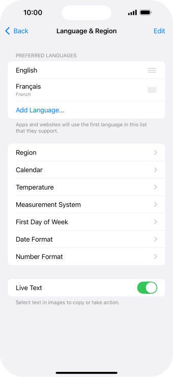 To subsequently select another language as the default language, press the move icon next to the required language and drag it to the top of the list.