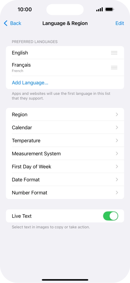 To subsequently select another language as the default language, press the move icon next to the required language and drag it to the top of the list.