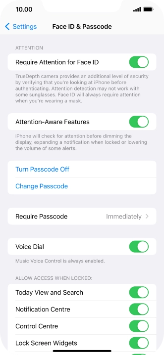 Press Turn Passcode Off and key in the phone lock code.
