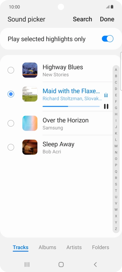 Once you've found a ring tone you like, press Done. Once you've found a ring tone you like, press Done.