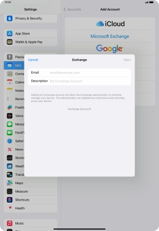 Press Email and key in your email address.