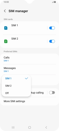 Press the required setting.