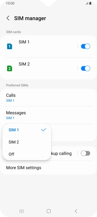 Press the required setting.
