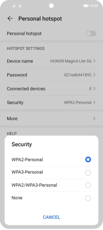 Press WAP3-Personal to password protect your Wi-Fi hotspot.