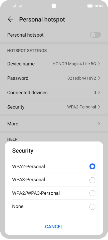 Press WAP3-Personal to password protect your Wi-Fi hotspot.