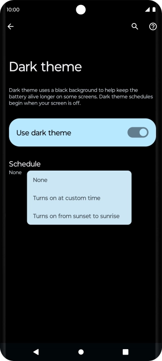 Press the required setting to turn the function on or off.