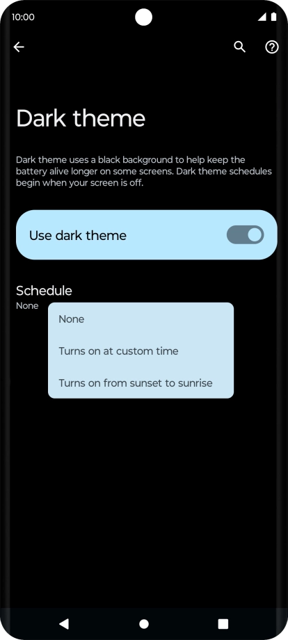 Press the required setting to turn the function on or off.