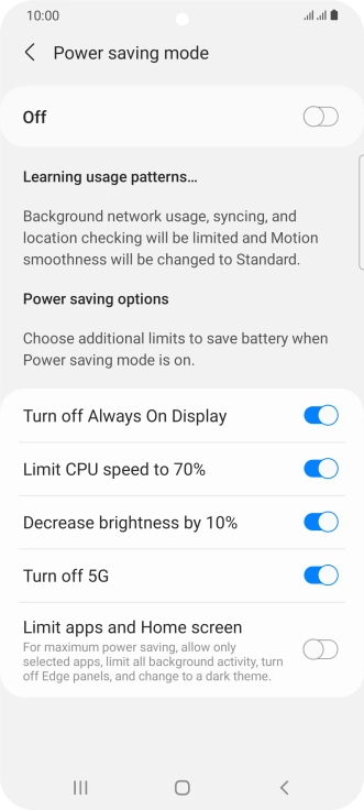 Press the indicators next to the required settings.