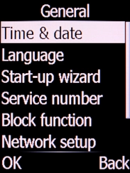 Select Time & date and press the Left selection key.