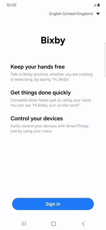 Press Sign in and follow the instructions on the screen to log on to your Samsung account.