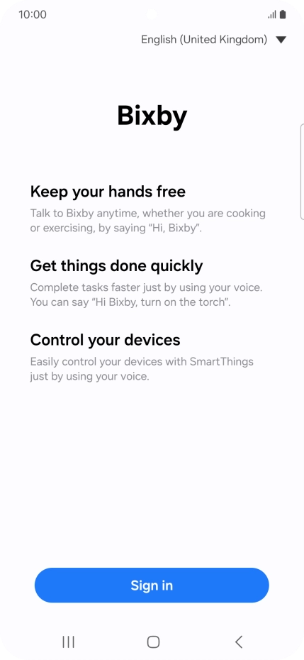 Press Sign in and follow the instructions on the screen to log on to your Samsung account.