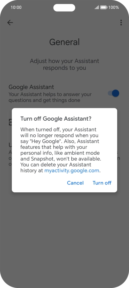 If you turn off the function, press Turn off.