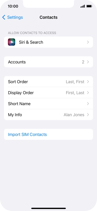 Press Import SIM Contacts.