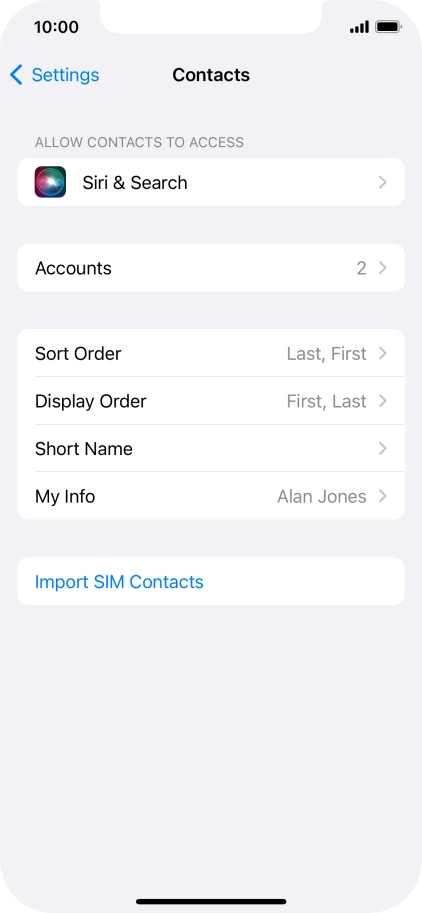 Press Import SIM Contacts.