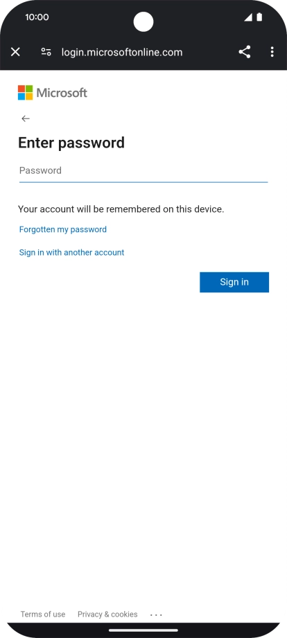 Press Password and key in the password for your email account.