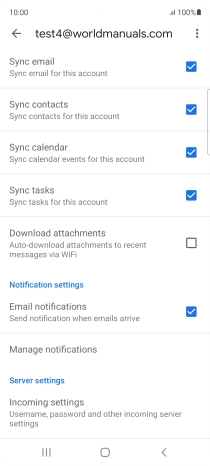 Press the fields next to the required data types to turn synchronisation on or off.