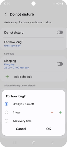 Press the required setting.