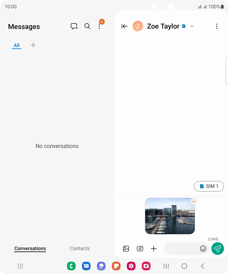 Press the text input field and write the text for your picture message. Press the text input field and write the text for your picture message.