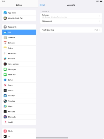 Press the name of the Exchange email account you've just set up.