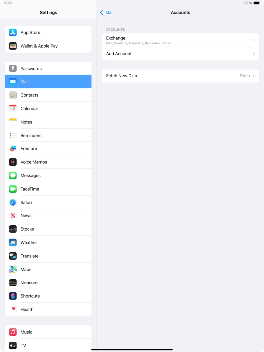 Press the name of the Exchange email account you've just set up.